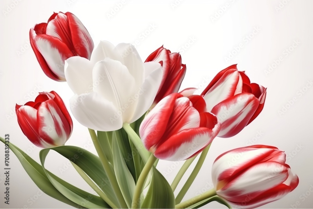 Fototapeta premium White and red tulips on a white background