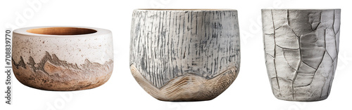 contemporary artisanal stoneware handmade pots in minimalist style for interior design on a transparent background