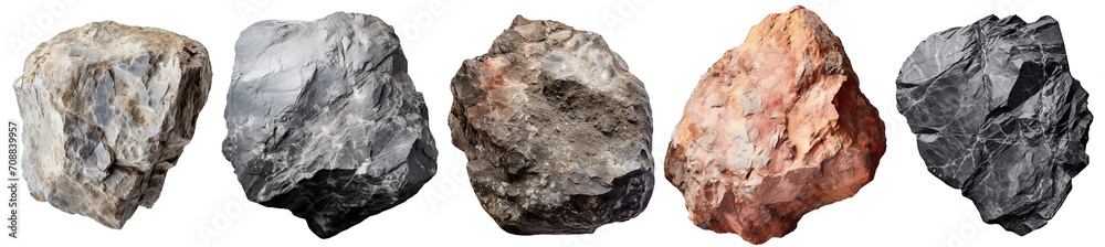 Obraz premium different boulder rocks and stones isolated on a transparent background