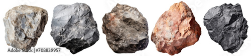 different boulder rocks and stones isolated on a transparent background