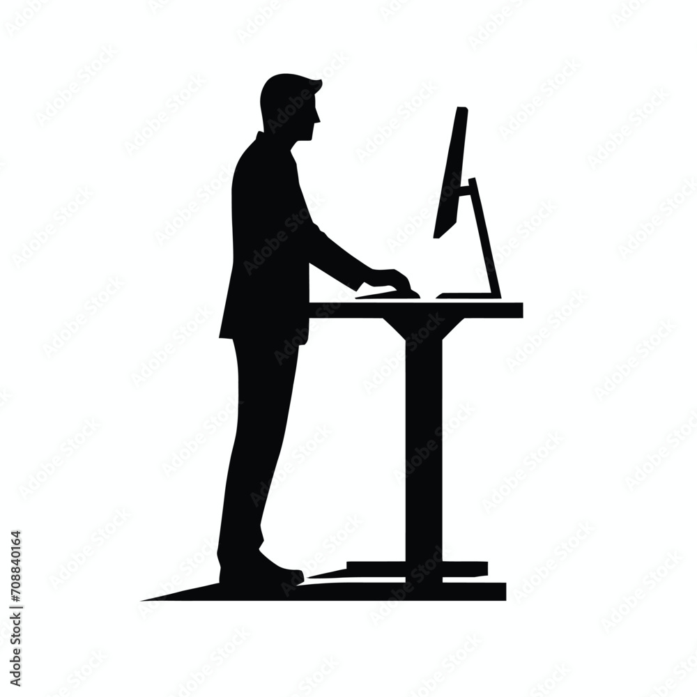 Office Worker at Standing Desk Silhouette Office Worker at Standing Desk Silhouette