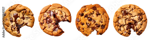 collection of bitten chocolate chip cookies isolated on a white background, top view photo