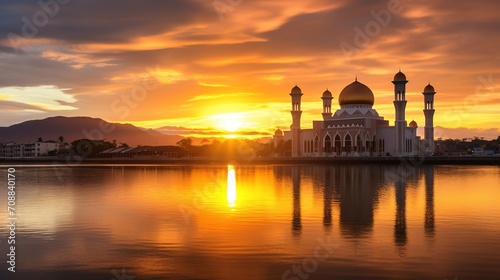 Sunset scenery of Kota Kinabalu city Mosque  Sabah Borneo  Malaysia