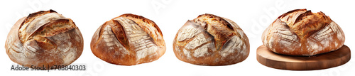 artisanal sourdough loaves of bread front view isolated on a transparent background