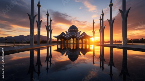 Sunset scenery of Kota Kinabalu city Mosque, Sabah Borneo, Malaysia photo