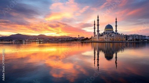 Sunset scenery of Kota Kinabalu city Mosque, Sabah Borneo, Malaysia © Ahmad-Muslimin