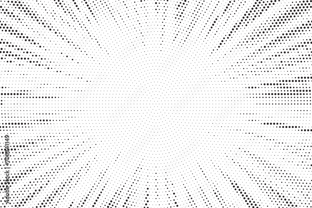 Halftone gradient sun rays pattern. abstract halftone vector dots background. monochrome dots pattern. pop art, comic small dots. star rays halftone poster. shine, explosion. sunrise rays background.	