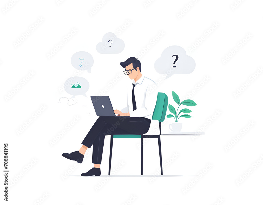 A manager is thinking about making decisions in front of a laptop A manager is thinking about making decisions in front of a laptop