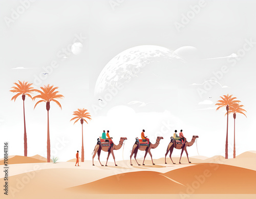 camel walking in the desert ilustration