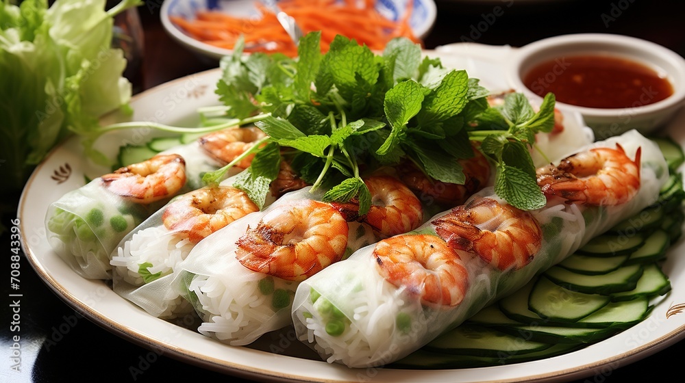Fresh and Healthy Vietnamese Rice Paper Rolls with Shrimp Fresh and Healthy Vietnamese Rice Paper Rolls with Shrimp