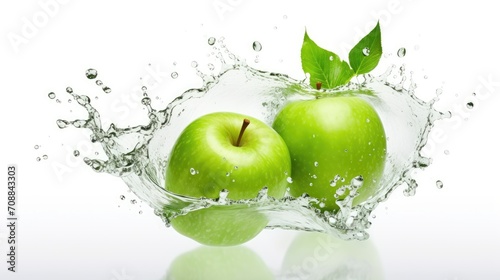 green apple fruit with juice splash isolated on white background 