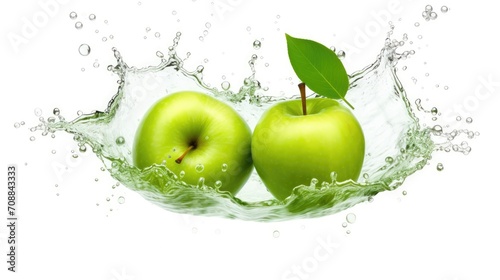 green apple fruit with juice splash isolated on white background 