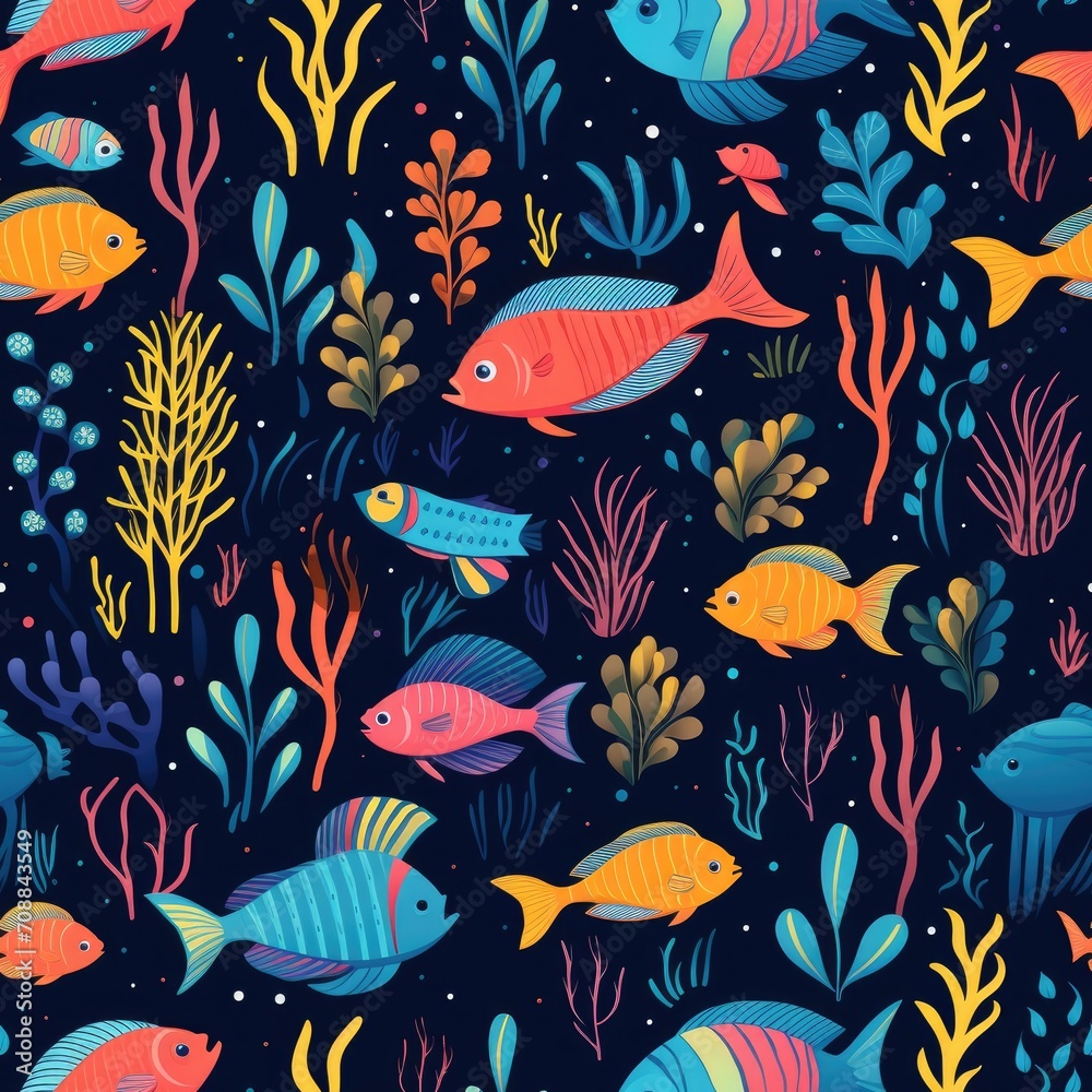Naklejka premium Ocean marine creatures underwater kingdom seamless pattern