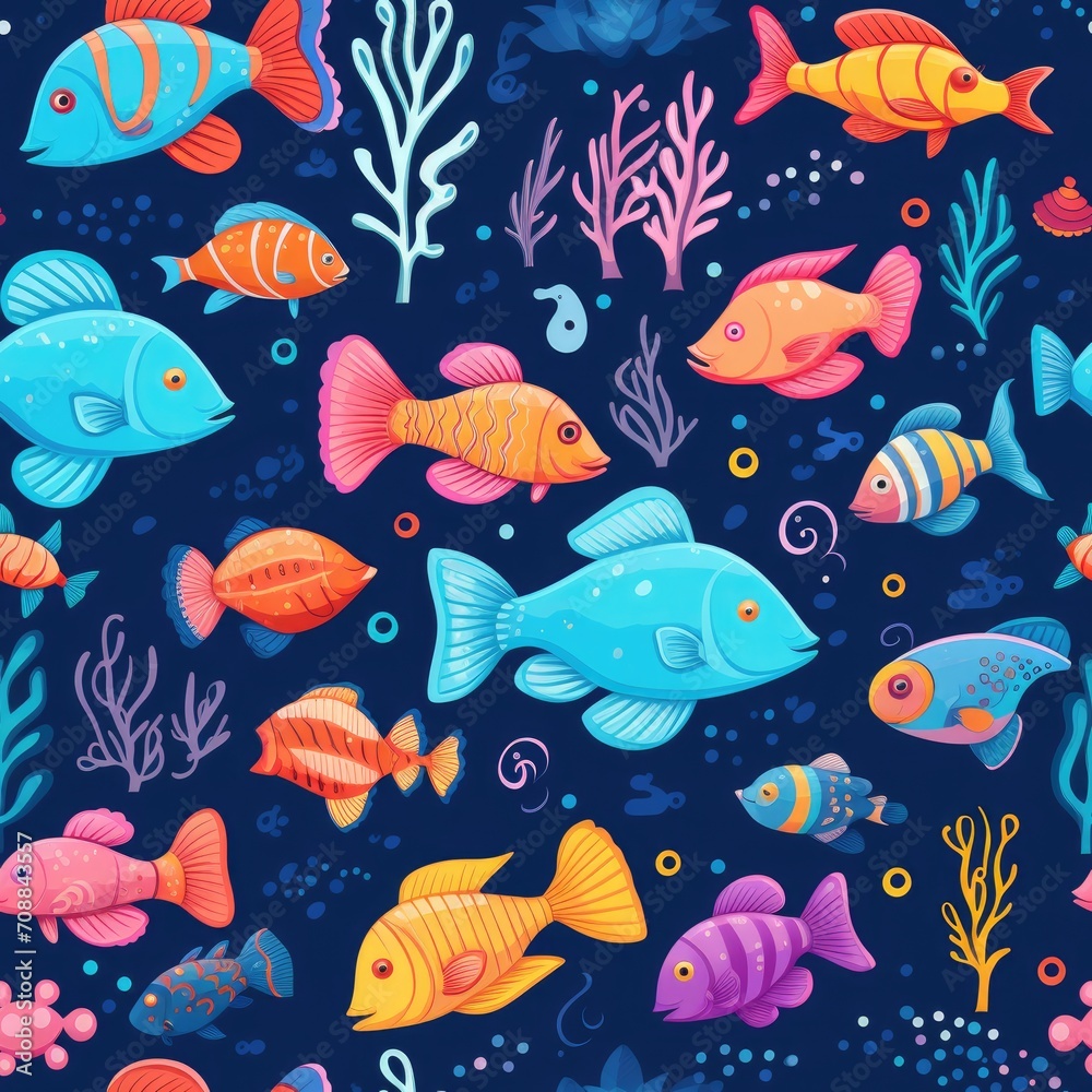 Ocean marine life underwater world seamless pattern