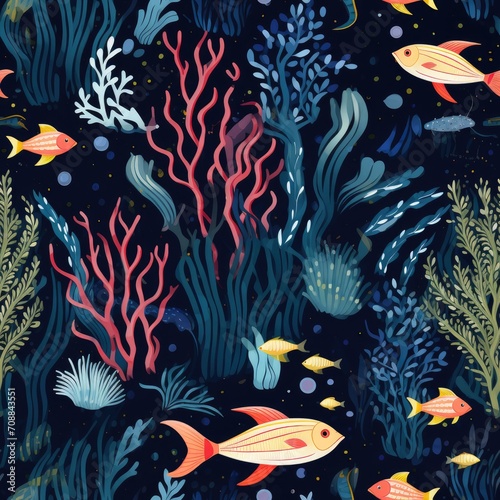 Ocean underwater marine life seamless pattern © Gefo