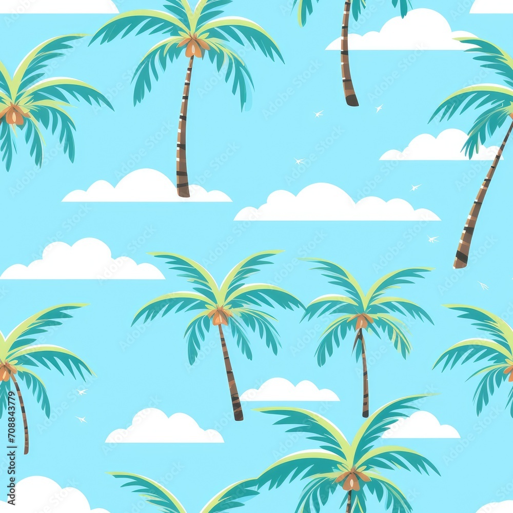 Summer beach palm trees vacation seamless pattern