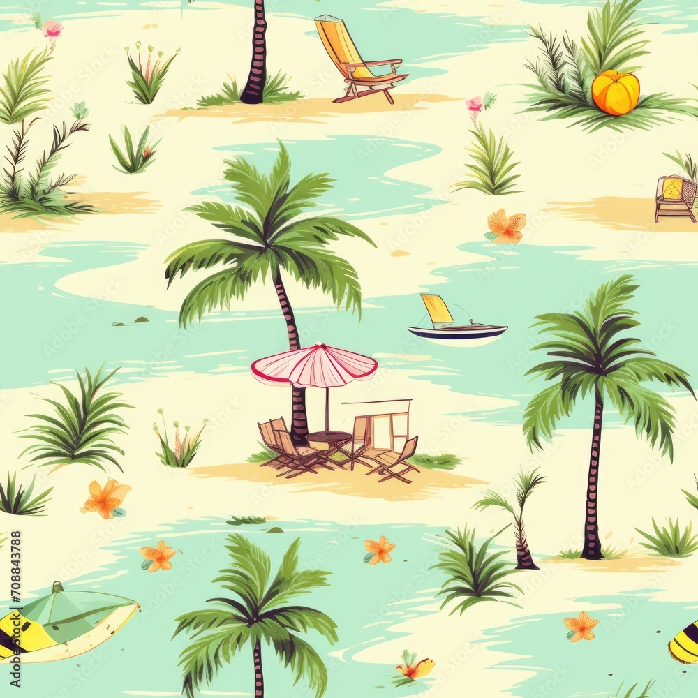 Summer beach tropical paradise seamless pattern