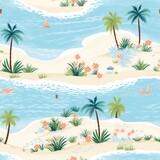 Summer beach coastal paradise seamless pattern