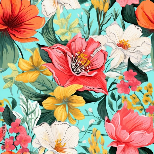 Spring blossoming flowers vibrant blooms new beginnings seamless pattern