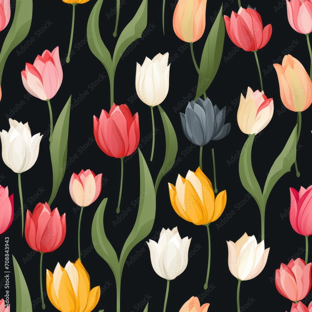 Tulip various colors elegant spring seamless pattern
