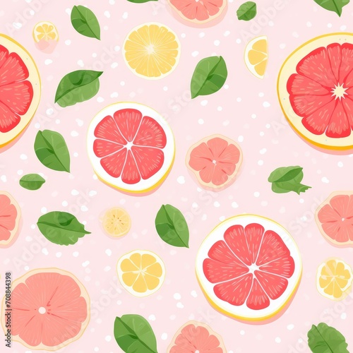 Grapefruit pink citrus tart seamless pattern