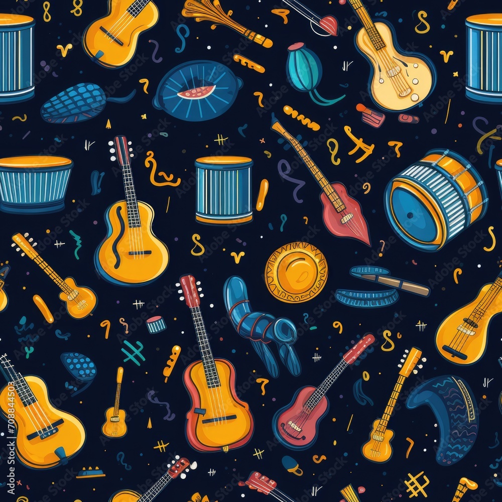Music instruments rhythm seamless pattern