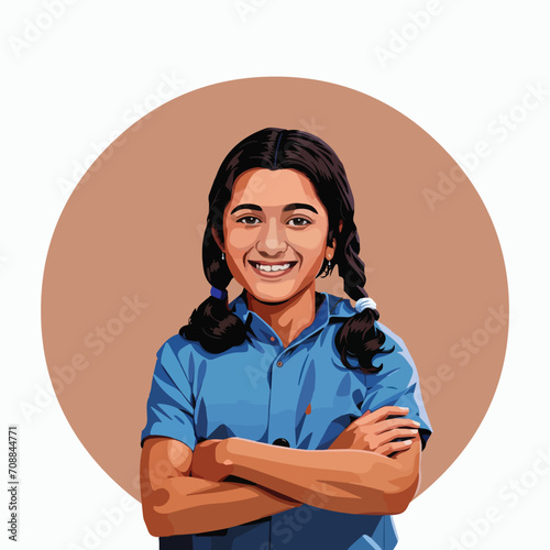 Cute Indian school girl in uniform vector illustration
