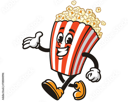 walking Popcorn with smile cartoon mascot illustration character vector clip art hand drawn