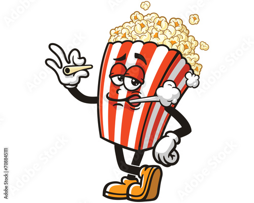 smoking Popcorn cartoon mascot illustration character vector clip art hand drawn