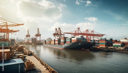 cargo ships at a port