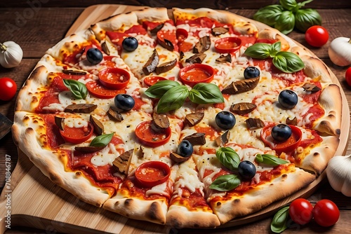 pizza with salami and tomatoes Generated by Ai 