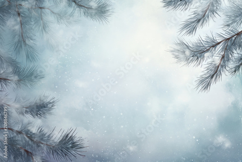 A festive Christmas card with a snowy pine tree branch  pine cones  and decorative snowflakes. Suitable for a seasonal celebration. This description is AI Generative.