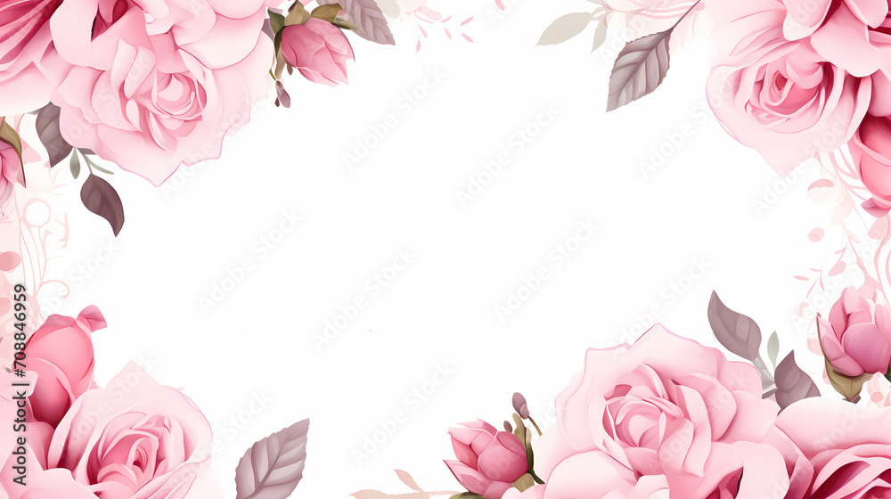 Pink rose flower composition background, decorative flower background pattern, floral border background