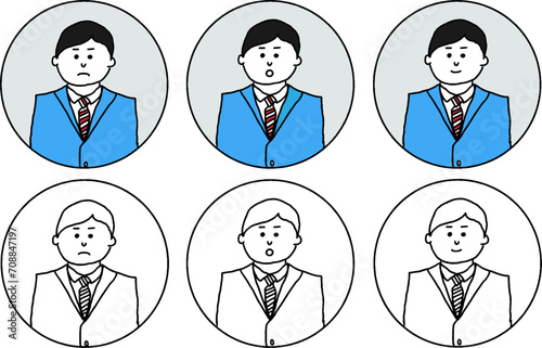 freshmen person icon wearing suit with three different facial expression.