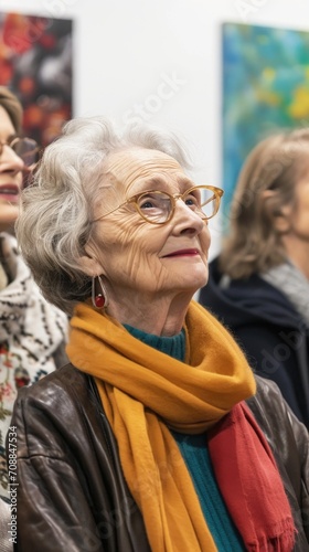 Elderly people attend cultural events. Vertical background 