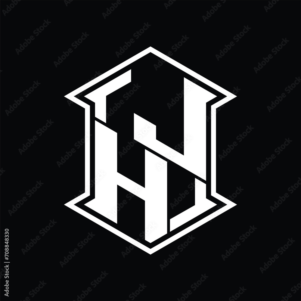 JH Logo monogram hexagon shield shape up and down with sharp corner isolated style design