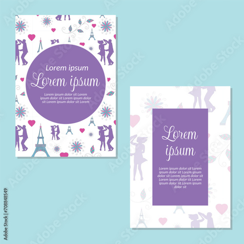 Wedding invitation card template. Valentine's Day seamless pattern backgrounds save the date, invitation, greeting card, vector illustration.