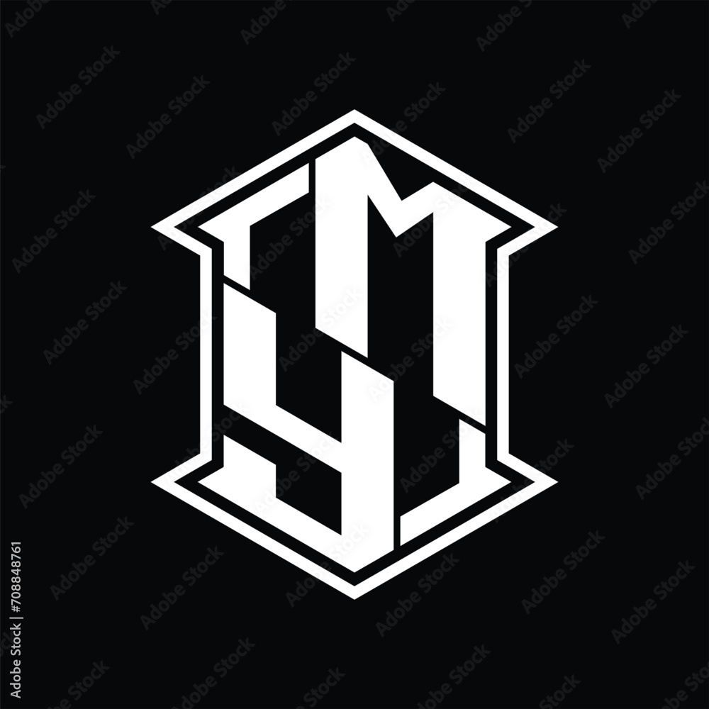 MY Logo monogram hexagon shield shape up and down with sharp corner isolated style design