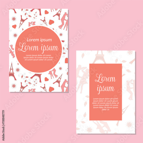 Wedding invitation card template. Valentine's Day seamless pattern backgrounds save the date, invitation, greeting card, vector illustration.