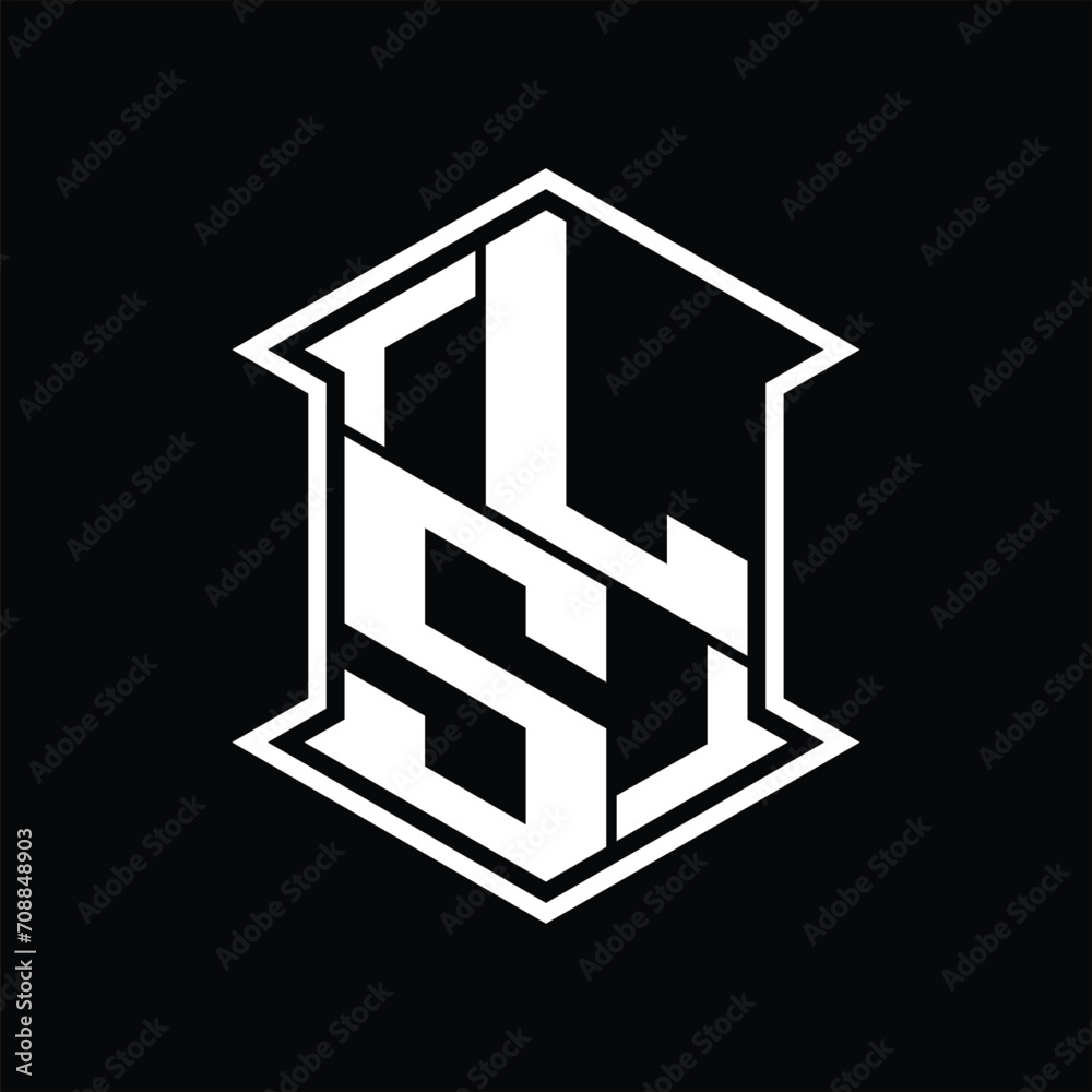 LS Logo monogram hexagon shield shape up and down with sharp corner isolated style design