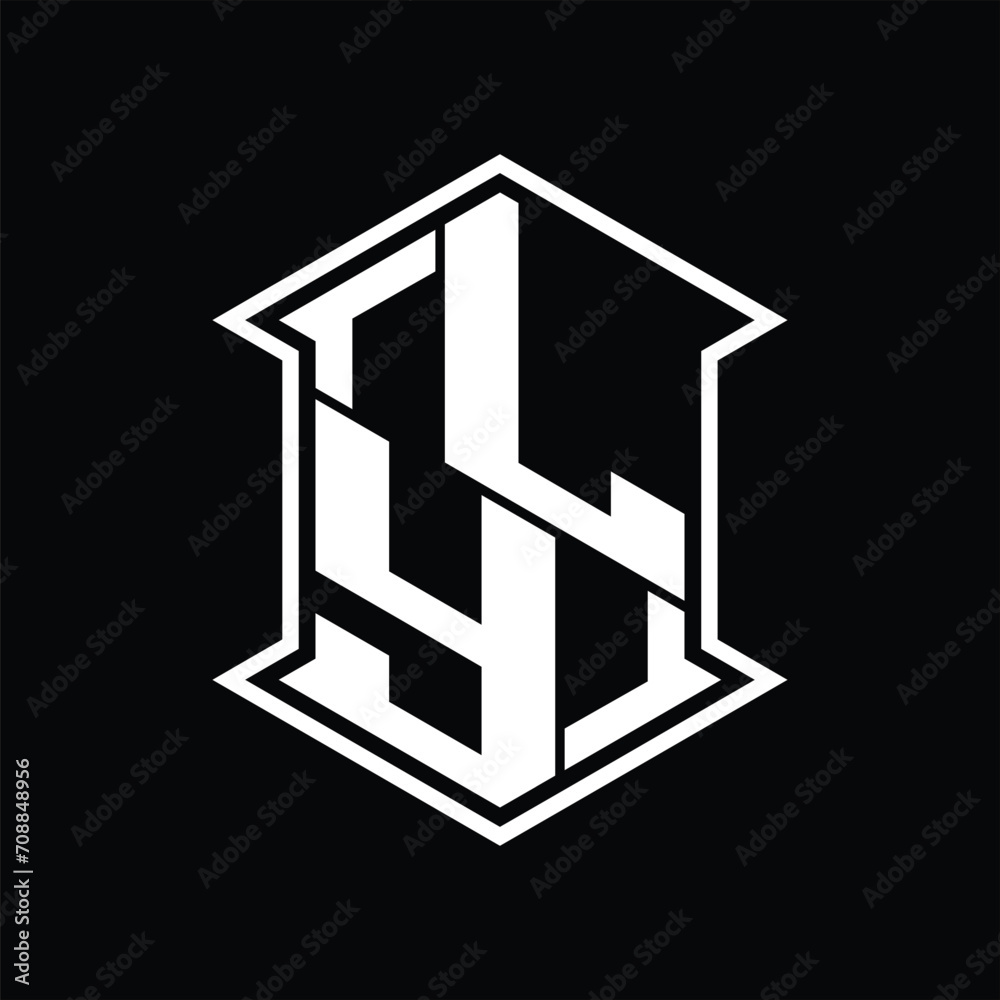 LY Logo monogram hexagon shield shape up and down with sharp corner isolated style design LY Logo monogram hexagon shield shape up and down with sharp corner isolated style design