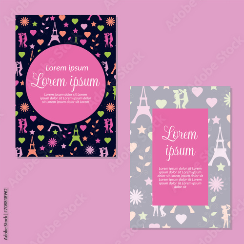 Wedding invitation card template. Valentine's Day seamless pattern backgrounds save the date, invitation, greeting card, vector illustration.