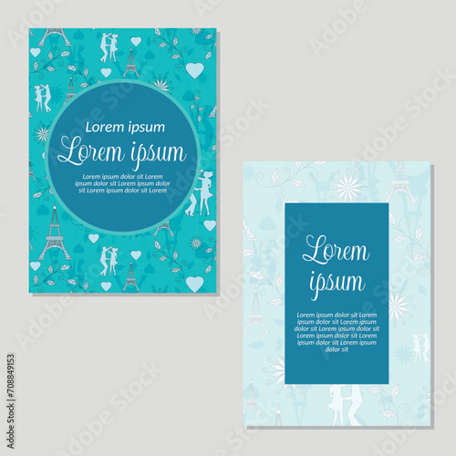 Wedding invitation card template. Valentine's Day seamless pattern backgrounds save the date, invitation, greeting card, vector illustration.