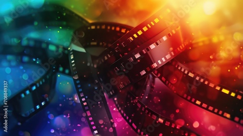 multicolored abstract background with film strip.film festival filmmaking movie announcement concept photo