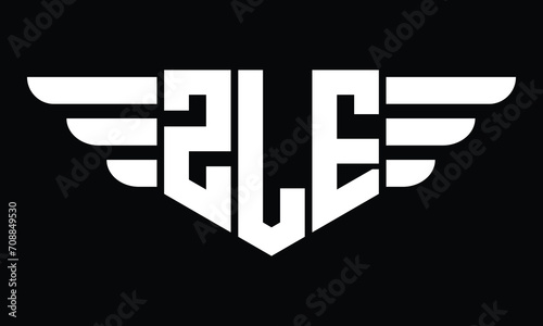 ZLE three letter logo, creative wings shape logo design vector template. letter mark, word mark, monogram symbol on black & white.	