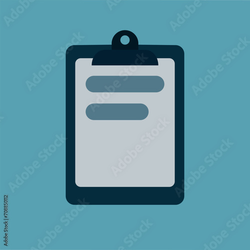 Paper clip board on blue background. Flat icon. Vector illustration