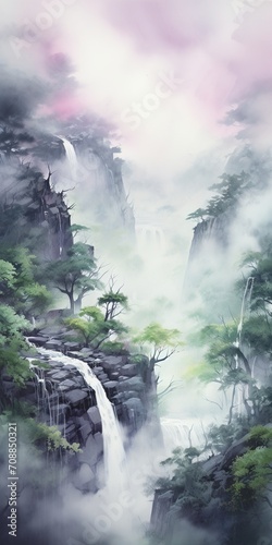 Misty Waterfall in the Rocky Mountains