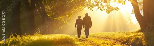 Elderly people enjoy nature. Banner