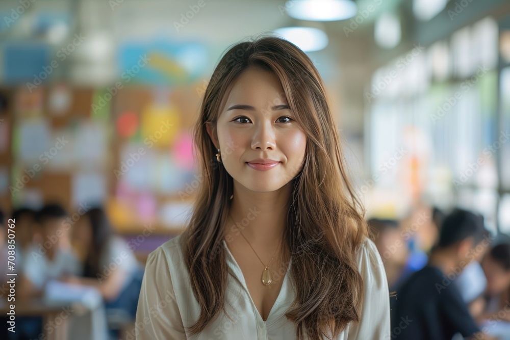 Portrait of a beautiful adult Asian school teacher. Ai generative