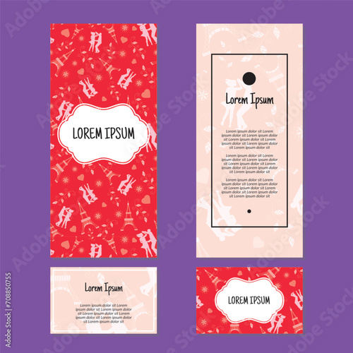 Vector Valentine's Day vertical frame pattern invitation greeting cards, RSVP and thank you cards.